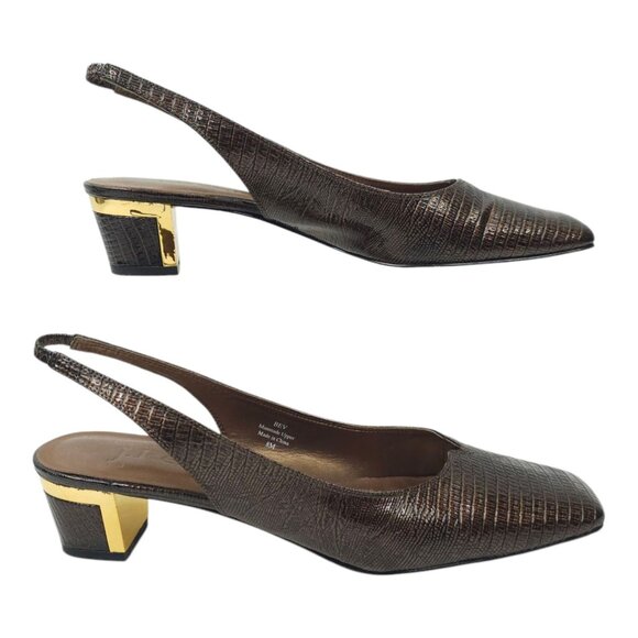 J.Renee Brown Slingback Heels with Gold Accent - Picture 2 of 13